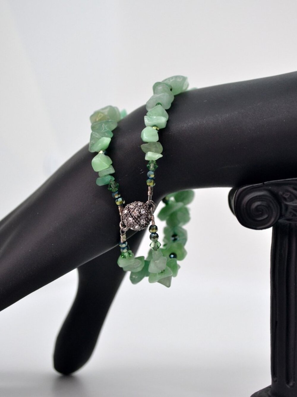 Green Aventurine Chips Bracelet Rhinestone Ball magnet clasp 🤩WATCH VIDEO🤩